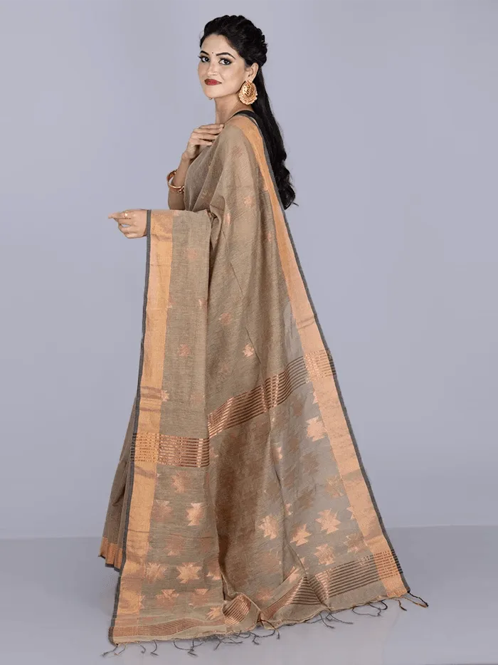 Elegant Sand Par Anchal Buti Handloom Saree - WeaversIndia