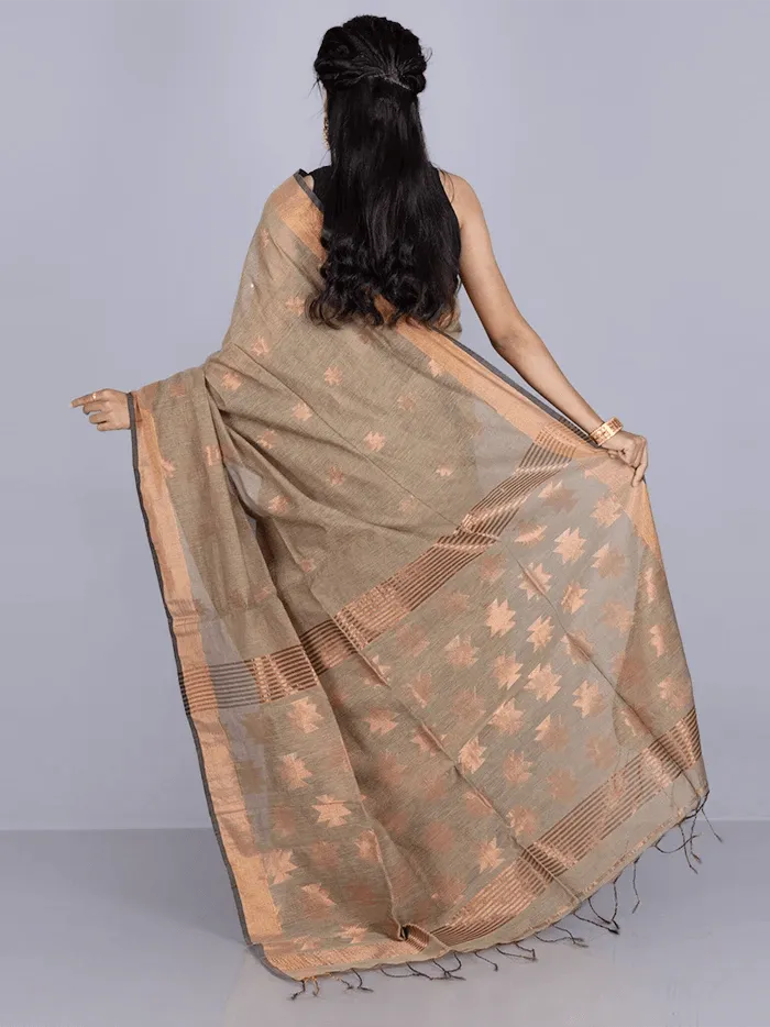 Elegant Sand Par Anchal Buti Handloom Saree - WeaversIndia