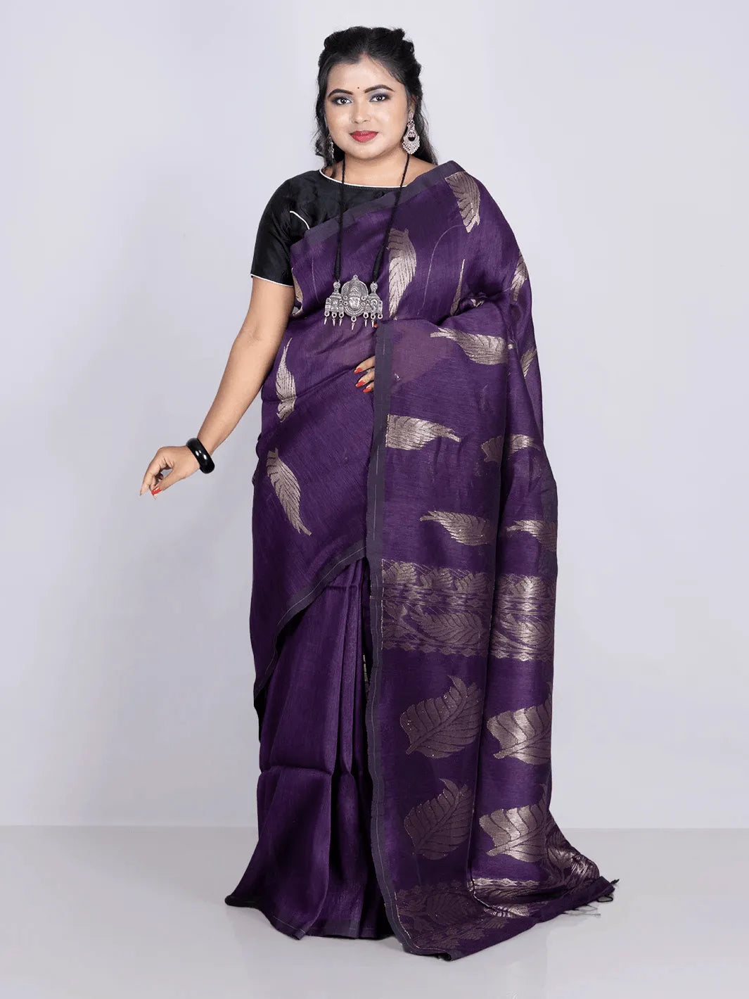 Elegant Violet Allover Blend Cotton Handloom Saree - WeaversIndia