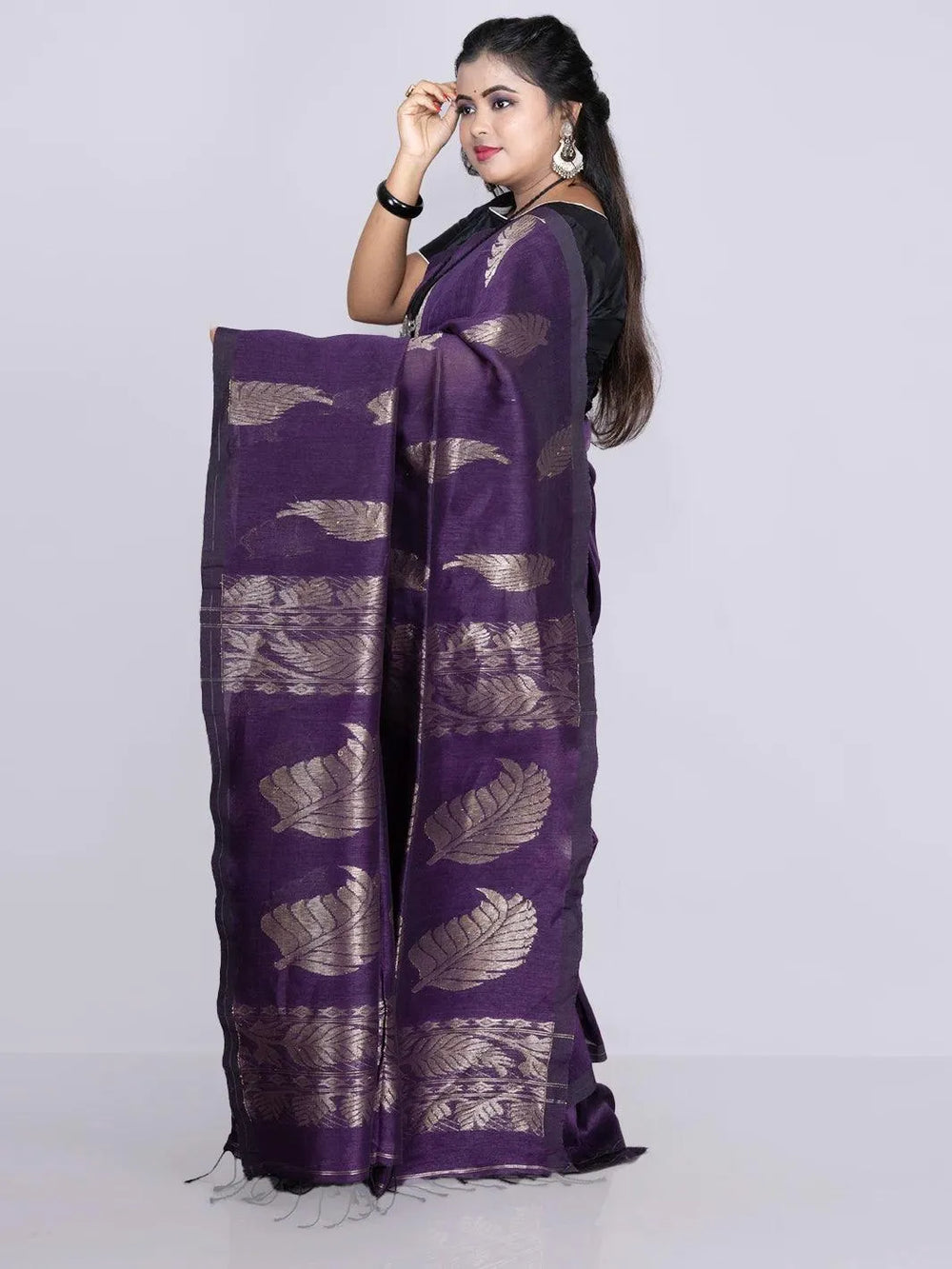 Elegant Violet Allover Blend Cotton Handloom Saree - WeaversIndia