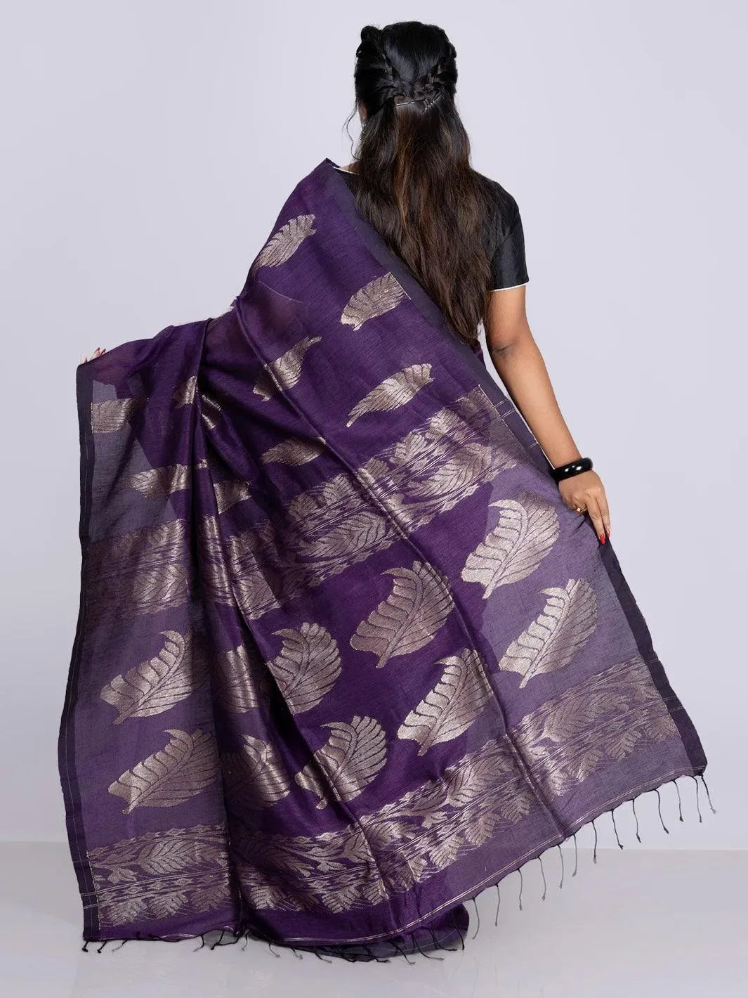 Elegant Violet Allover Blend Cotton Handloom Saree - WeaversIndia