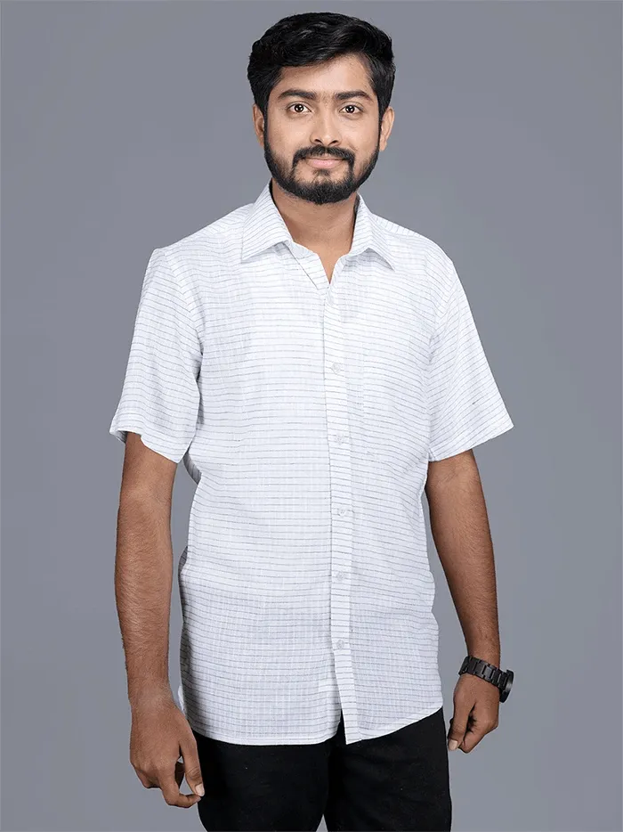 Fine Muslin Handwoven Blue Checks Men Shirt - WeaversIndia