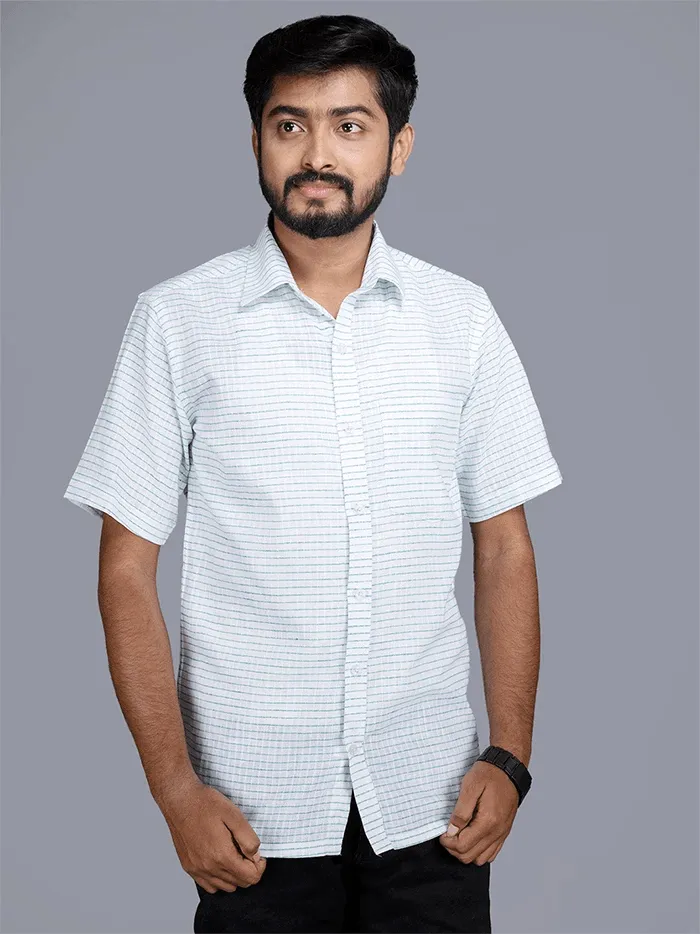 Fine Muslin Handwoven Green Checks Men Shirt - WeaversIndia