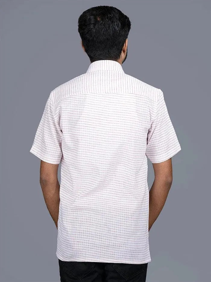 Fine Muslin Handwoven Orange Checks Men Shirt - WeaversIndia