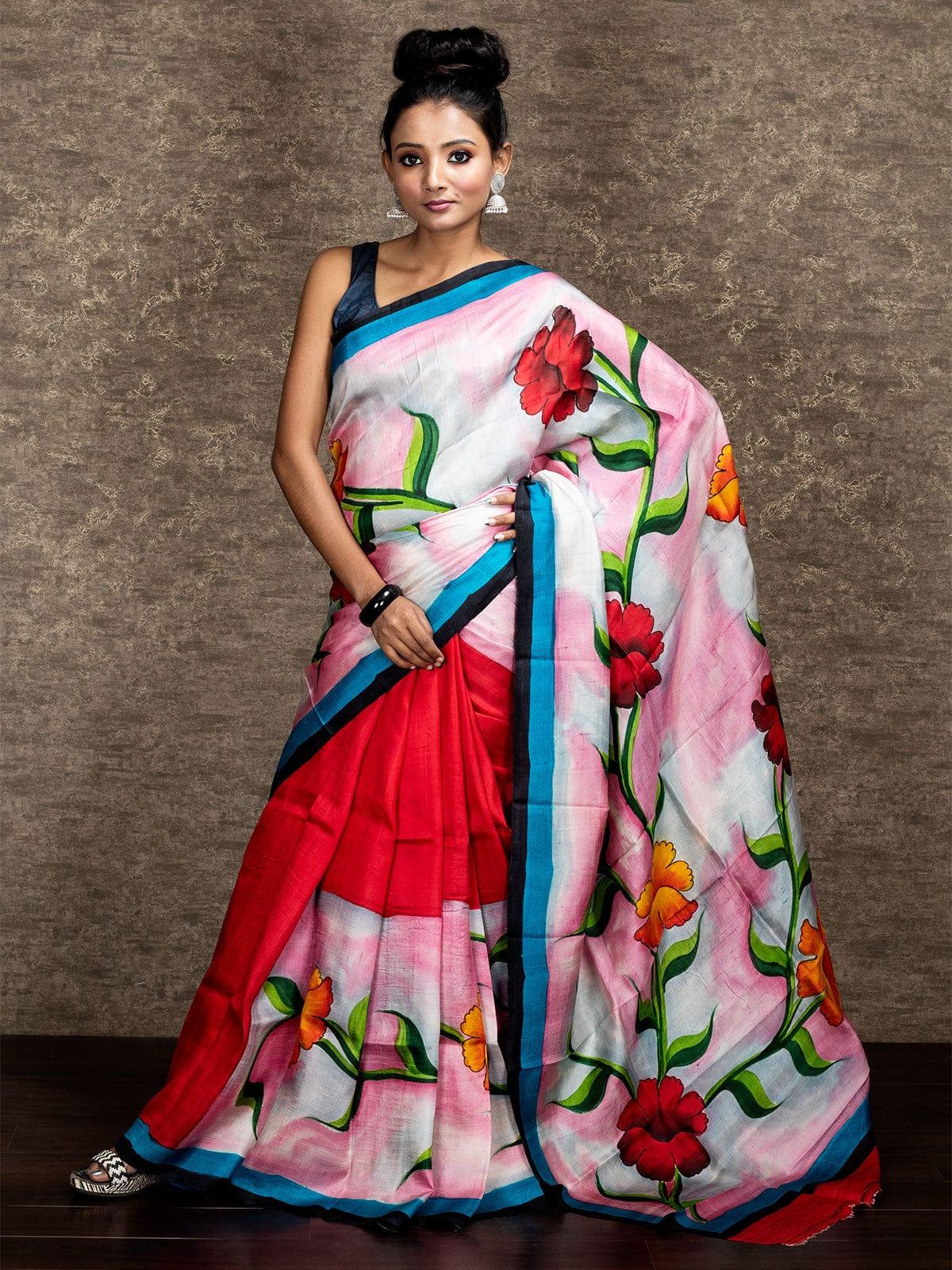 hand painted pure silk - bengali pure silk saree