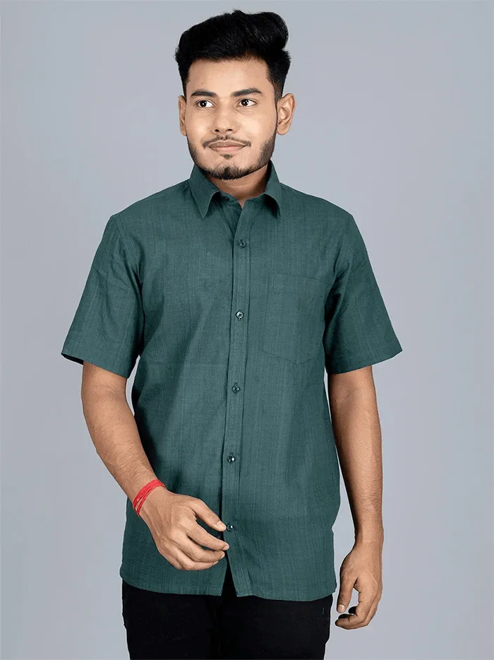 Forrest Green Handwoven Organic Cotton Formal Men Shirt - WeaversIndia