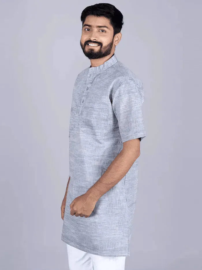 Gray Springs Handwoven Organic Cotton Men Kurta - WeaversIndia