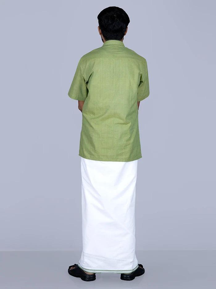 Green Border White Fine Muslin Dhoti 4.10 Meter - WeaversIndia