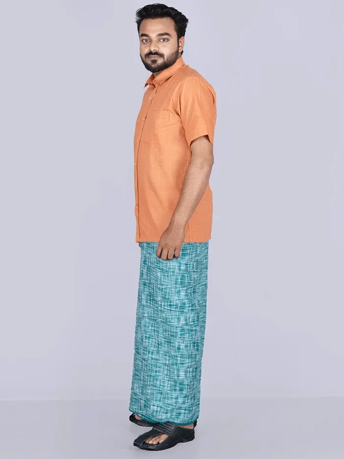 Green Handwoven Cotton Lungi 2.10 Meter - WeaversIndia