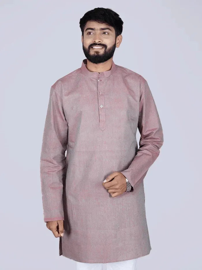 Green Red Duel Tone Handwoven Organic Cotton Men Kurta - WeaversIndia