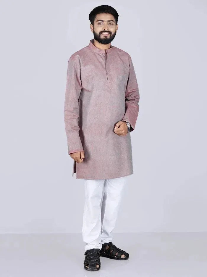 Green Red Duel Tone Handwoven Organic Cotton Men Kurta - WeaversIndia