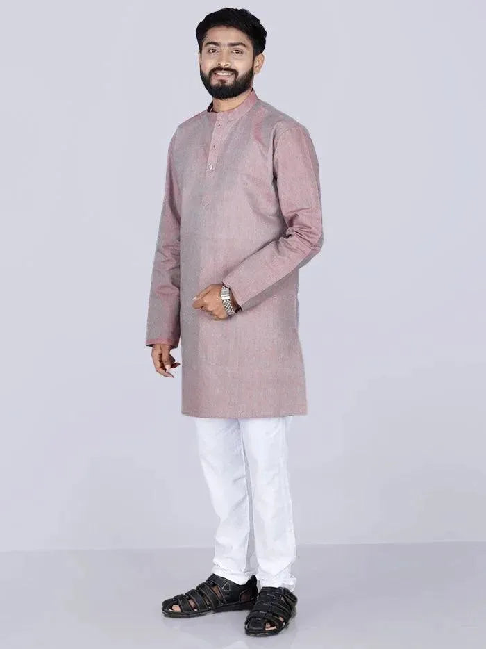 Green Red Duel Tone Handwoven Organic Cotton Men Kurta - WeaversIndia