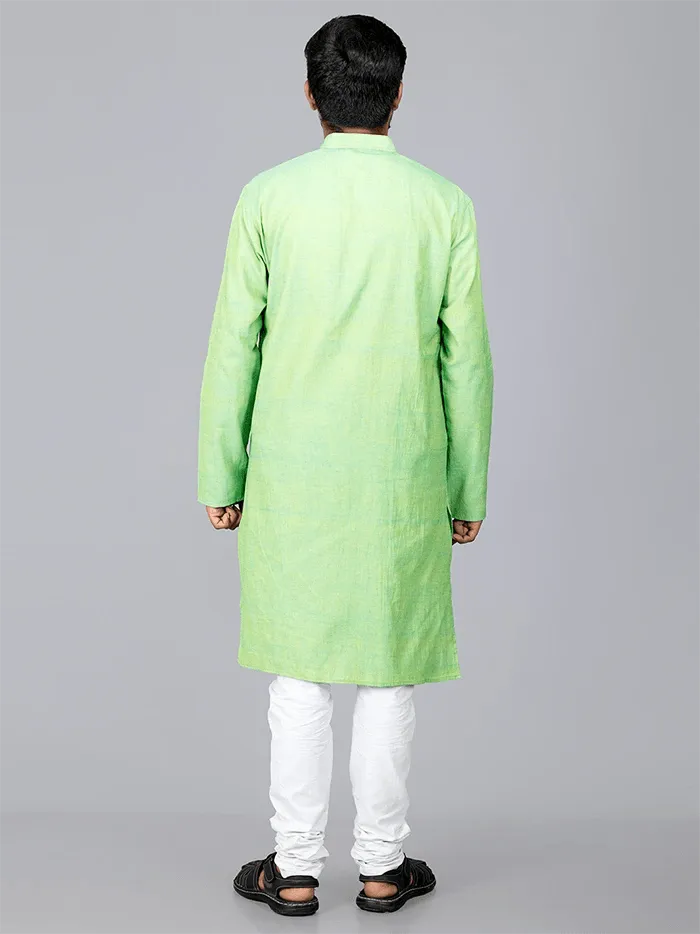 Green Yellow Handwoven Organic Cotton Pintuck Men kurta - WeaversIndia