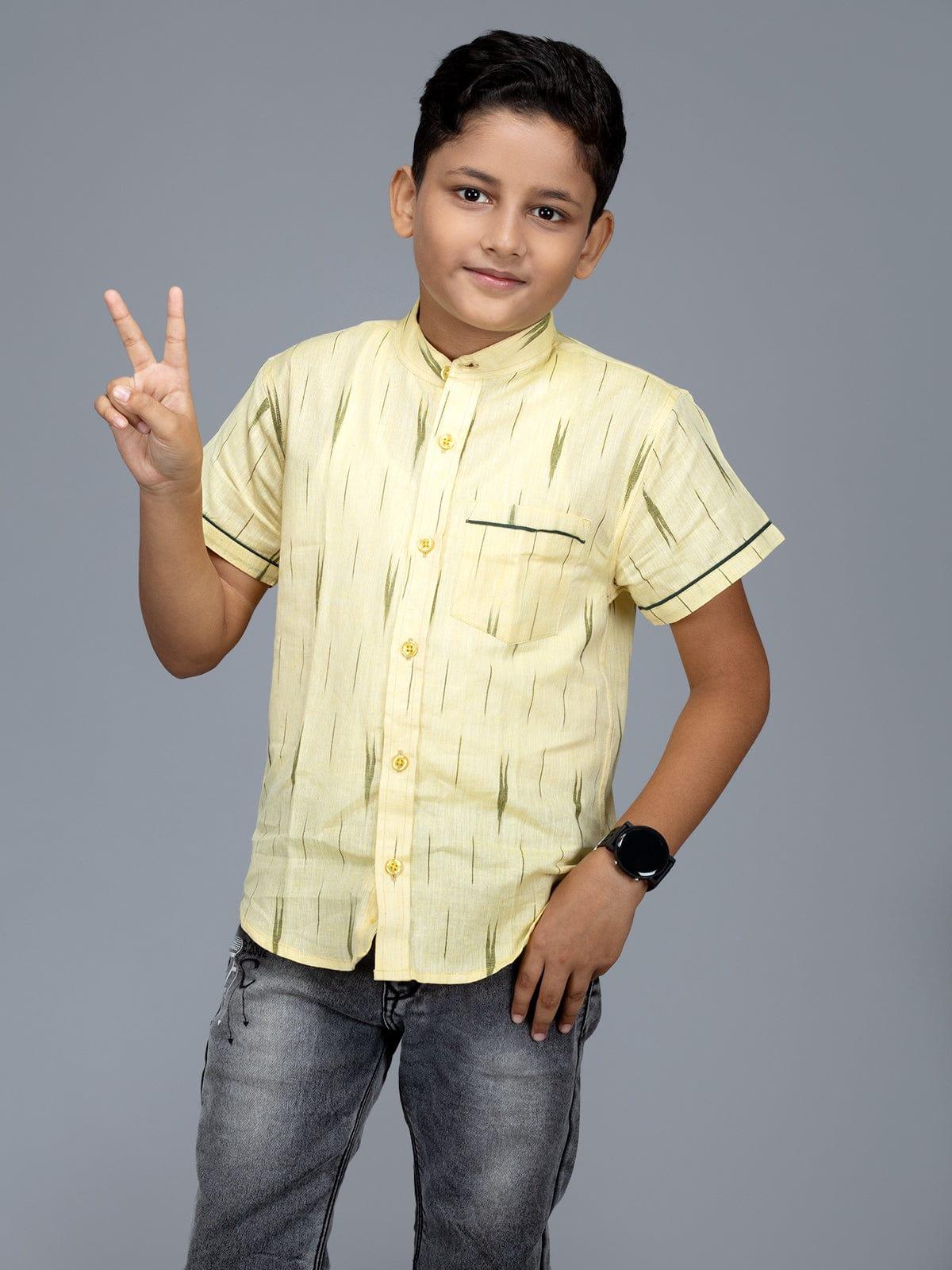 Handwoven Cotton Light Yellow Boys Shirt - WeaversIndia