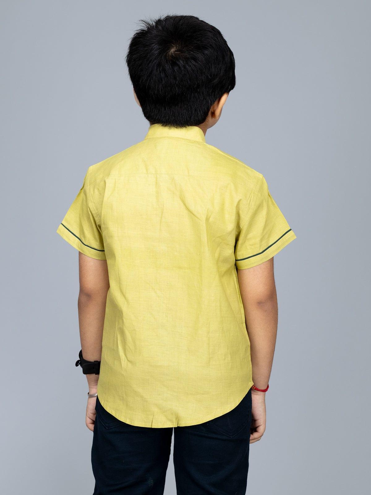 Handwoven Cotton Olive Boys Shirt - WeaversIndia