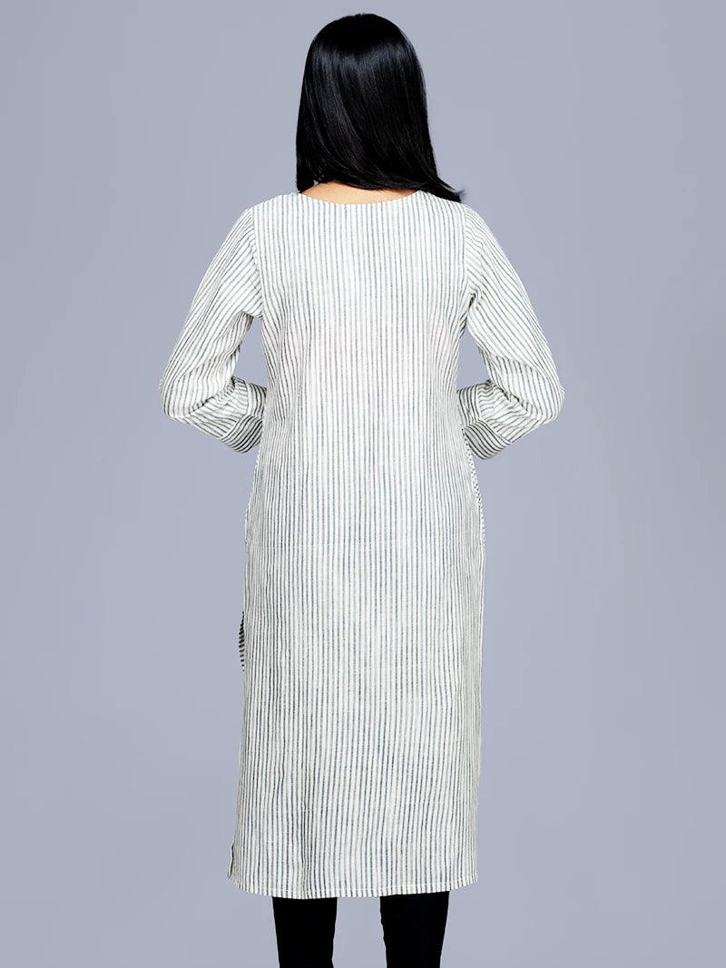 Handwoven Cotton Striped Kurta - WeaversIndia