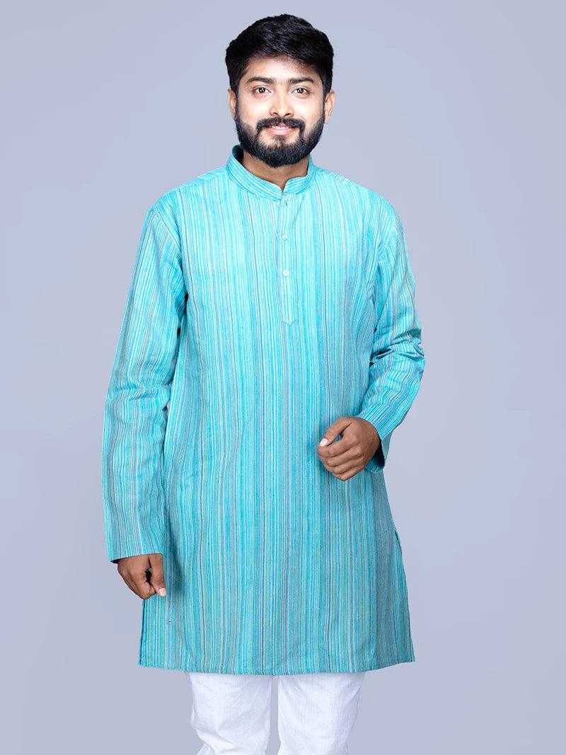 Handwoven Cotton Striped Short Length Men Kurta - WeaversIndia