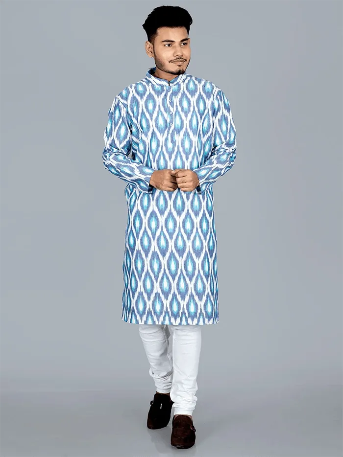 Handwoven Ikkat Cotton Men Kurta - WeaversIndia