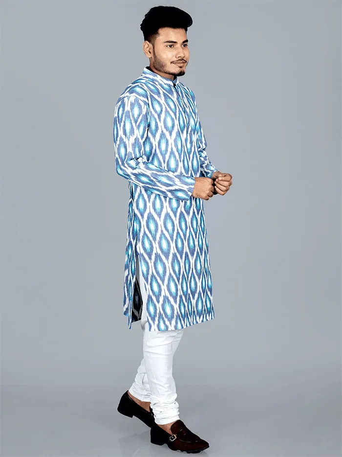 Handwoven Ikkat Cotton Men Kurta - WeaversIndia