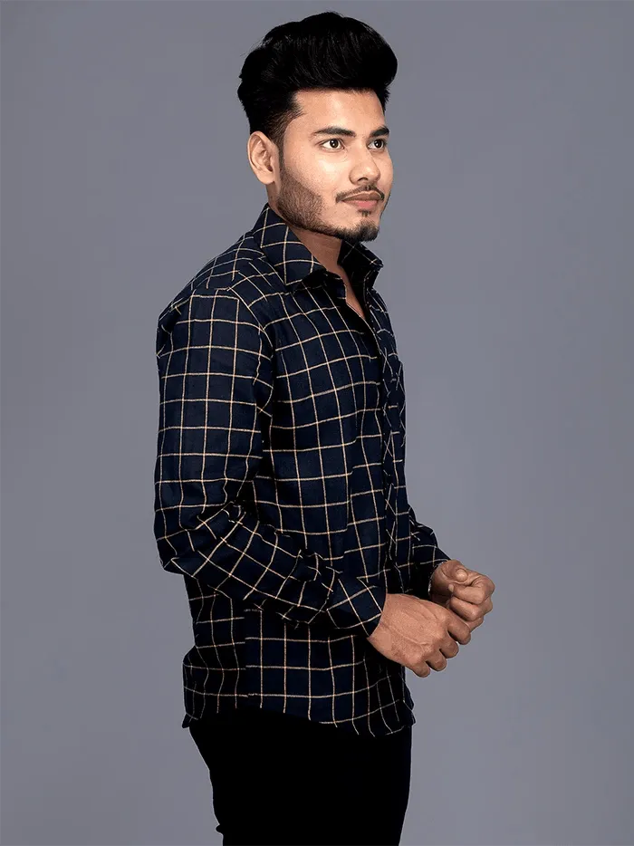 Handwoven Organic Cotton Black Checks Fitted Men Shirt - WeaversIndia