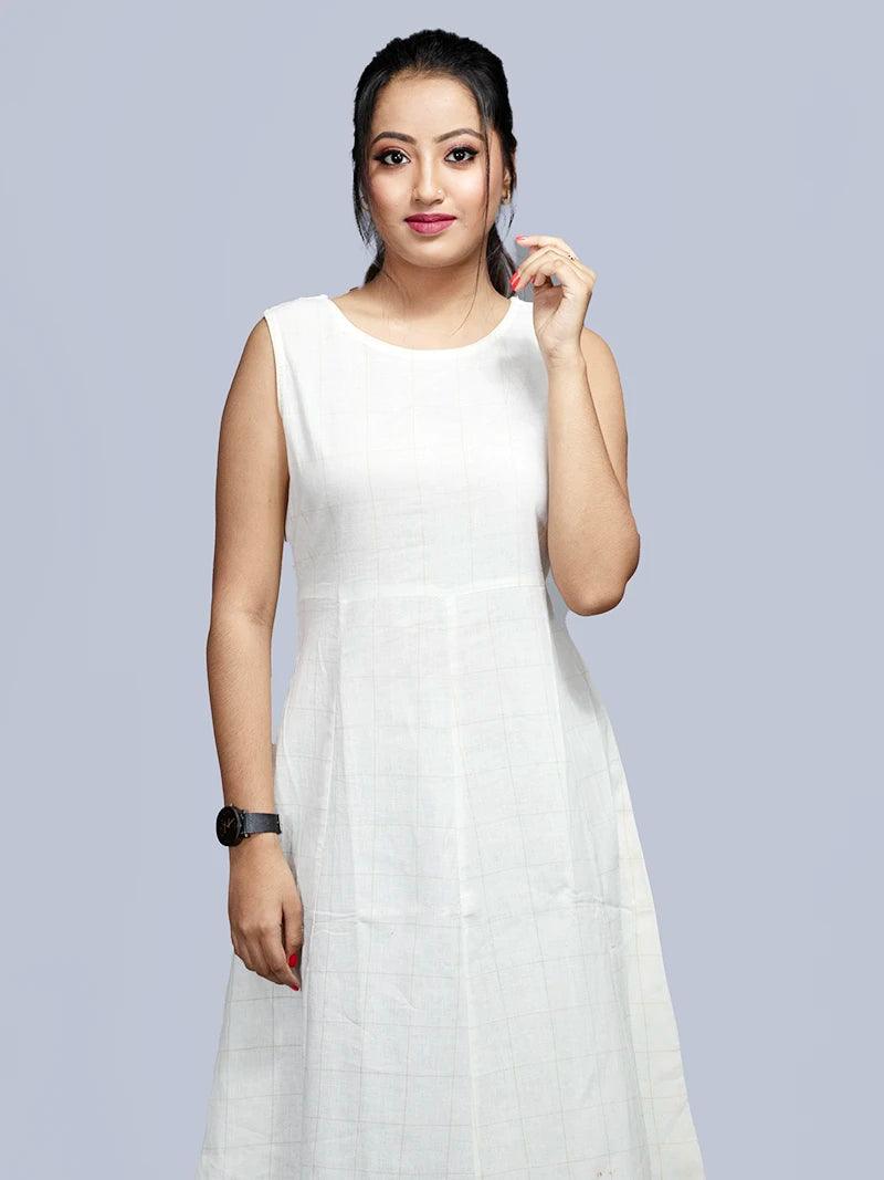 Handwoven Organic Cotton Checks Off White Kurta - WeaversIndia