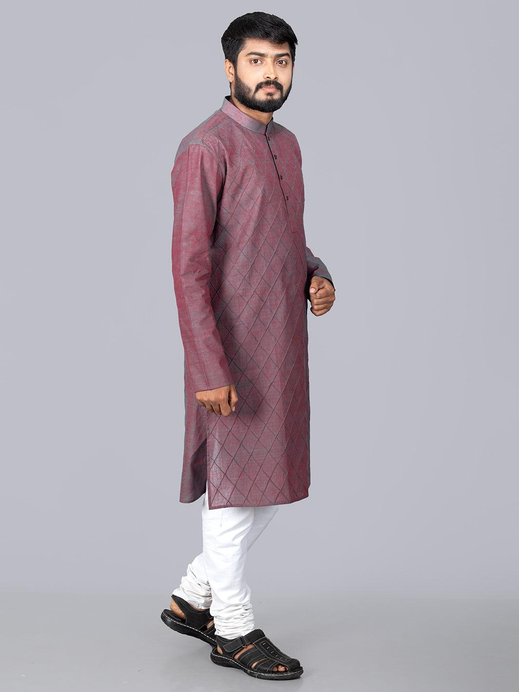 Handwoven Organic Cotton Pintuck Men kurta - WeaversIndia