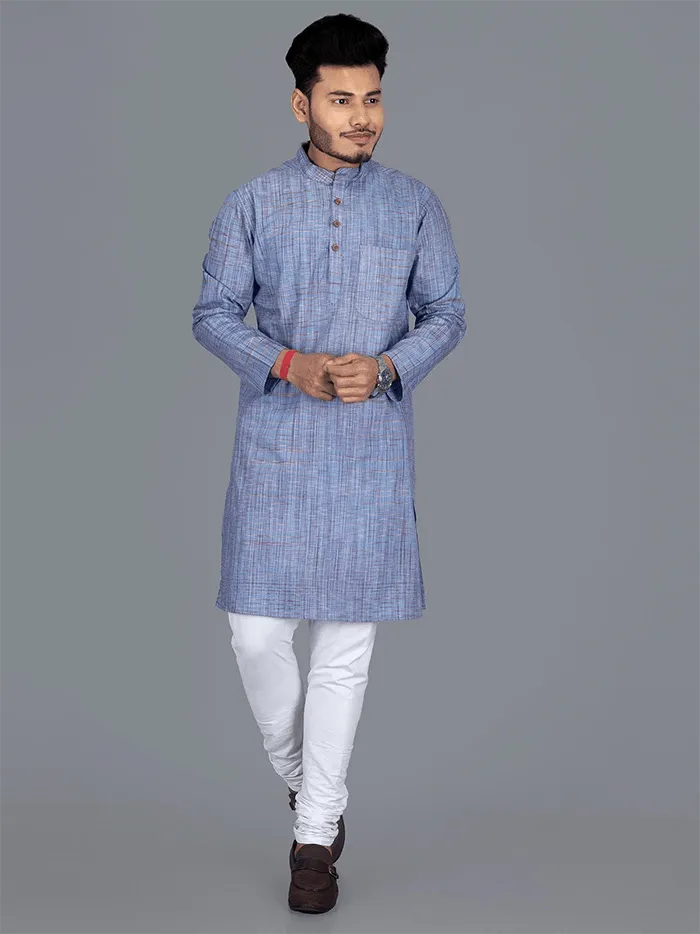 Handwoven Springs Cotton Men Kurta - WeaversIndia