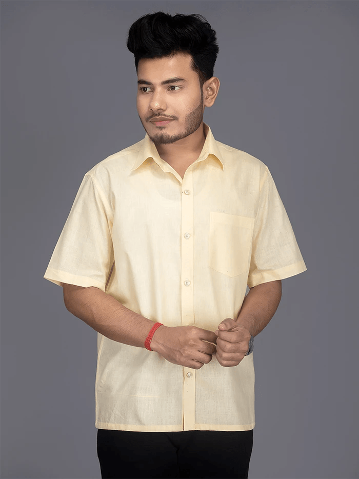 Ivory Handwoven Cotton Formal Men Shirt - WeaversIndia