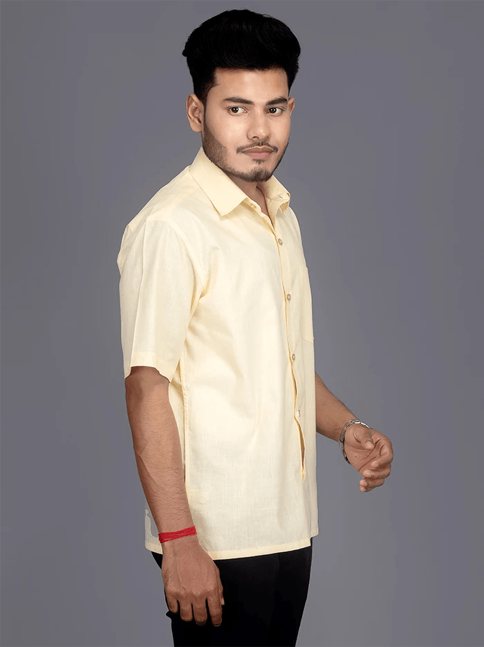 Ivory Handwoven Cotton Formal Men Shirt - WeaversIndia