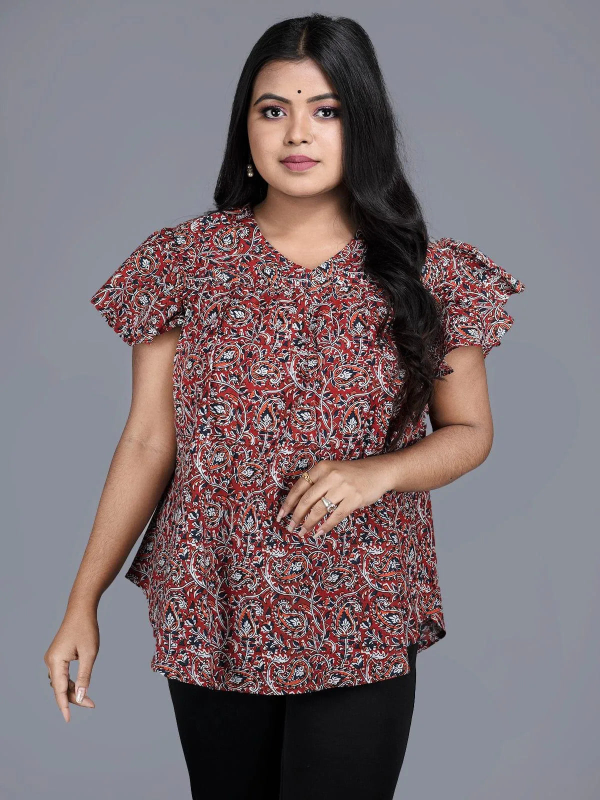 Kalamkari Printed Cotton Top - WeaversIndia