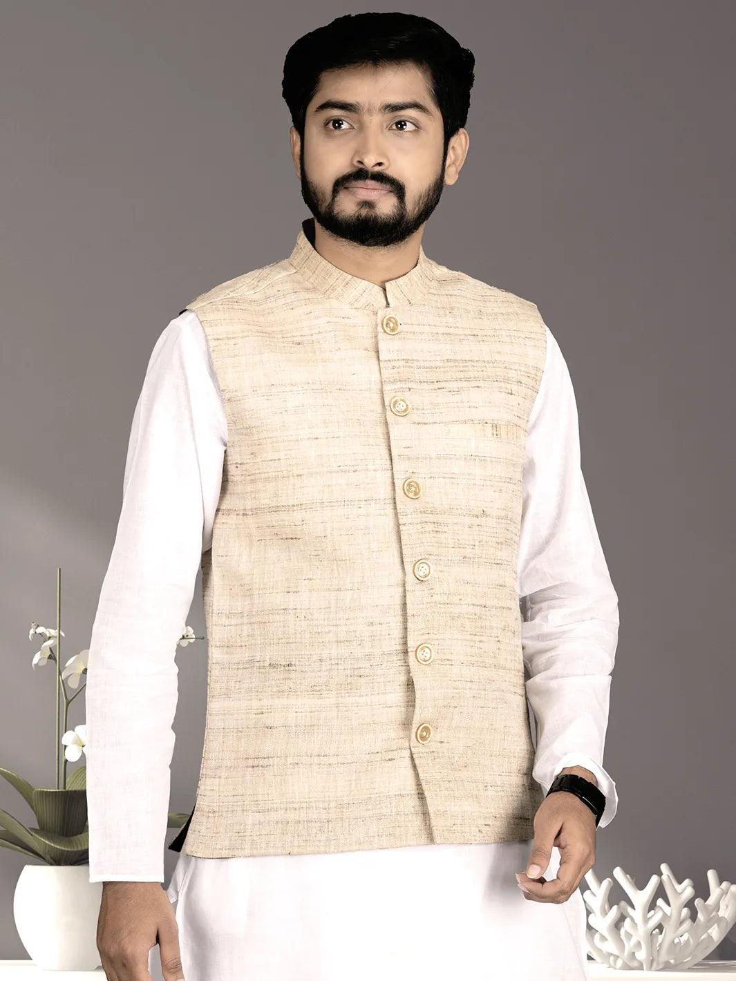 Ketya Matka Silk Neheru Jacket - WeaversIndia