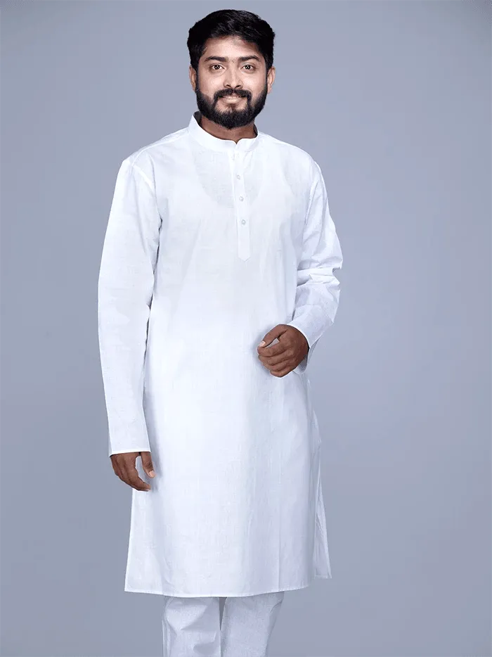 Handwoven Organic Cotton White Men Kurta