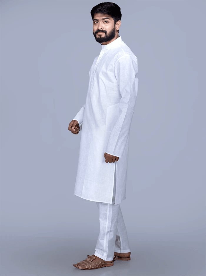 Handwoven Organic Cotton White Men Kurta