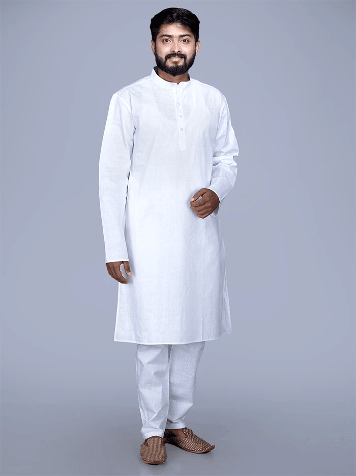 Handwoven Organic Cotton White Men Kurta