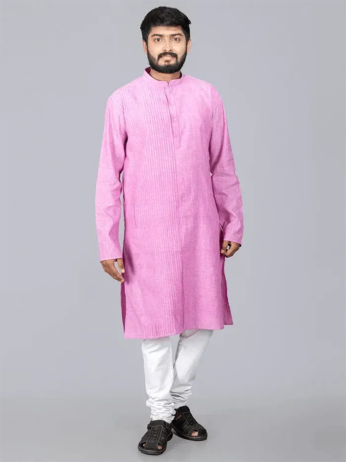 Lavender Handwoven Organic Cotton Pintuck Men kurta - WeaversIndia