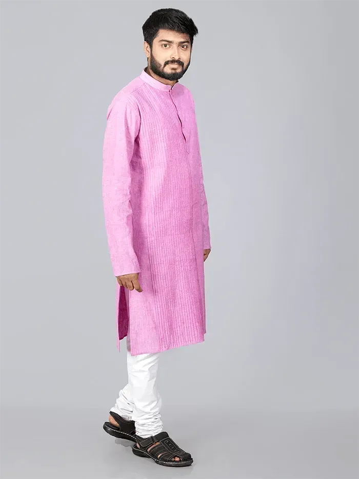 Lavender Handwoven Organic Cotton Pintuck Men kurta - WeaversIndia