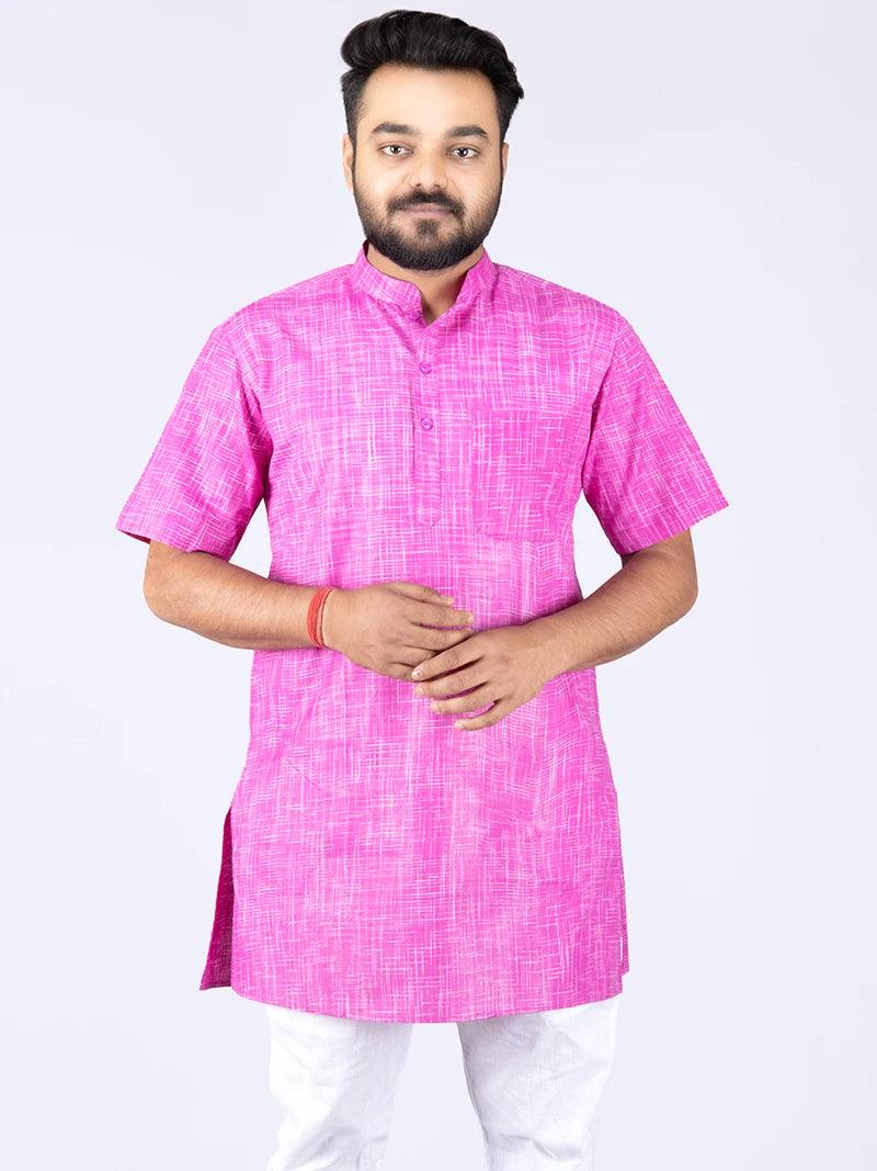 Lavender Magenta Springs Handwoven Organic Cotton Men Kurta - WeaversIndia