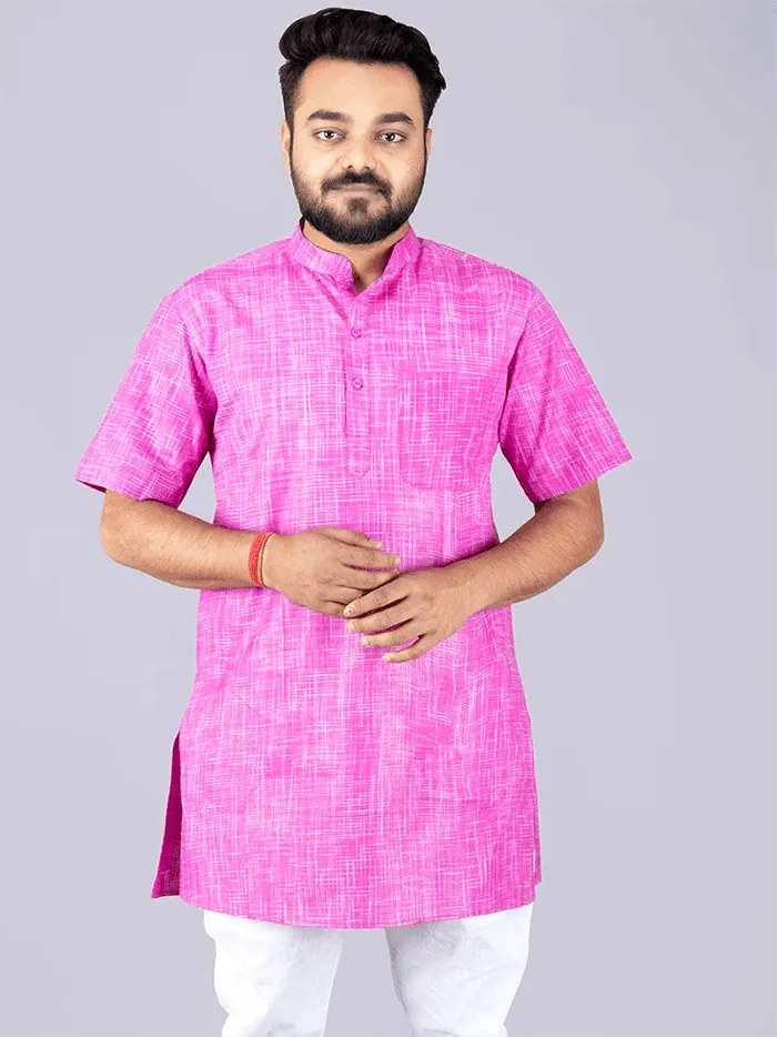 Lavender Magenta Springs Handwoven Organic Cotton Men Kurta - WeaversIndia