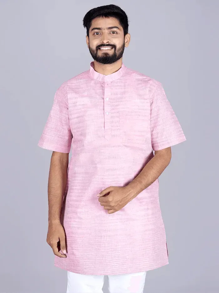 Lavender Pink Springs Handwoven Organic Cotton Men Kurta - WeaversIndia