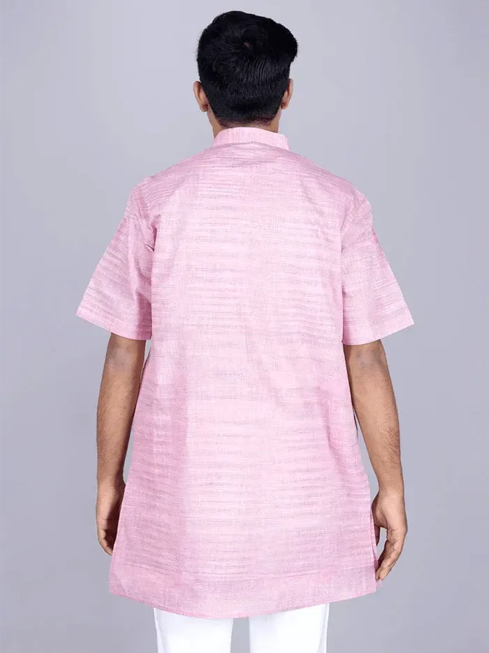 Lavender Pink Springs Handwoven Organic Cotton Men Kurta - WeaversIndia