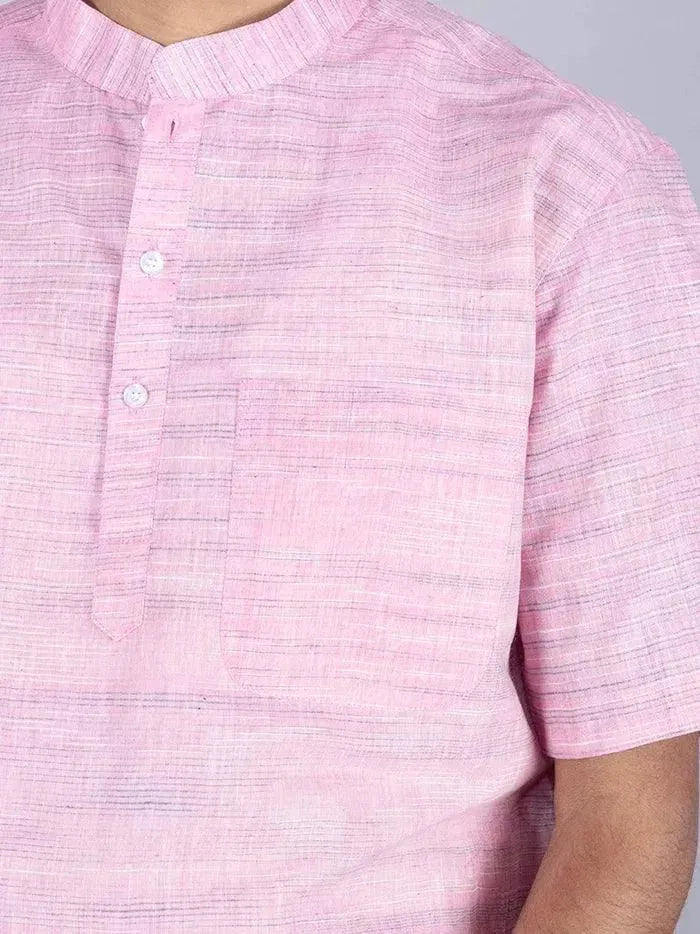 Lavender Pink Springs Handwoven Organic Cotton Men Kurta - WeaversIndia