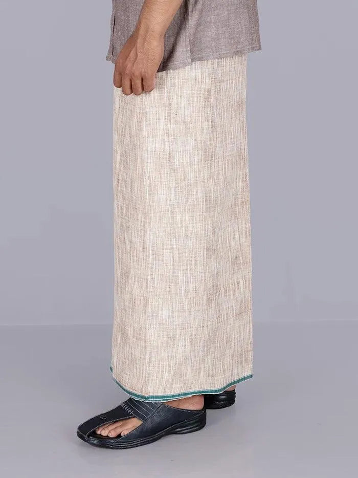 Light Brown Handwoven Cotton Lungi 2.10 Meter - WeaversIndia