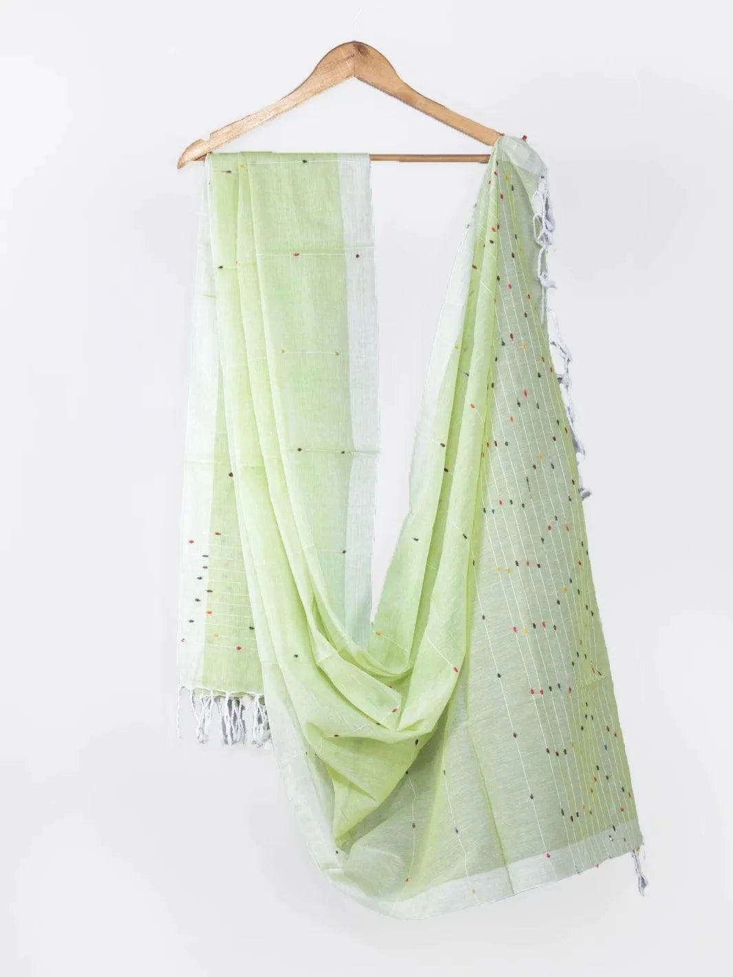 Light Green Handwoven Cotton Dupatta - WeaversIndia