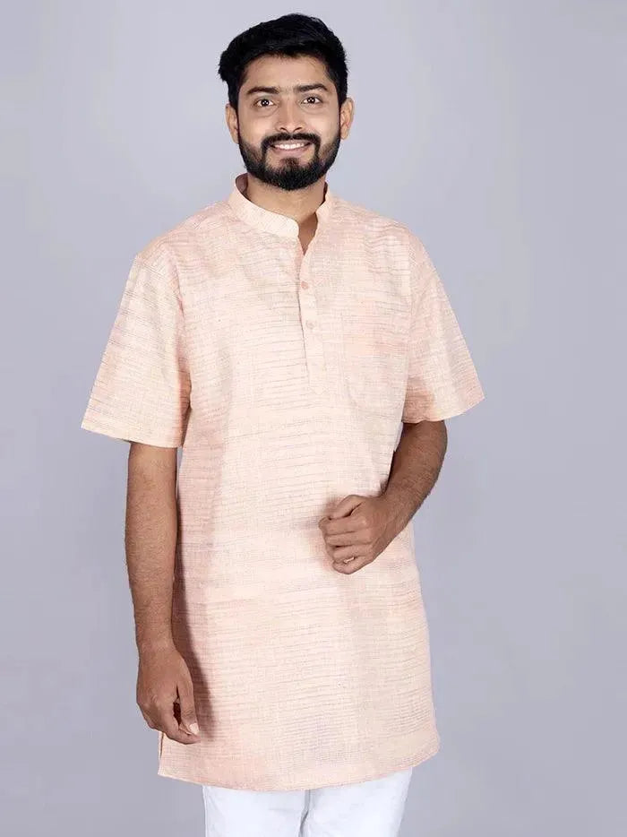 Light Orange Springs Handwoven Organic Cotton Men Kurta - WeaversIndia