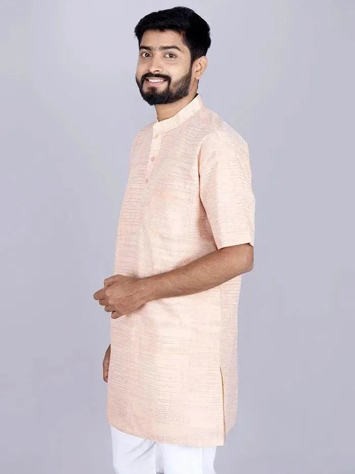 Light Orange Springs Handwoven Organic Cotton Men Kurta - WeaversIndia