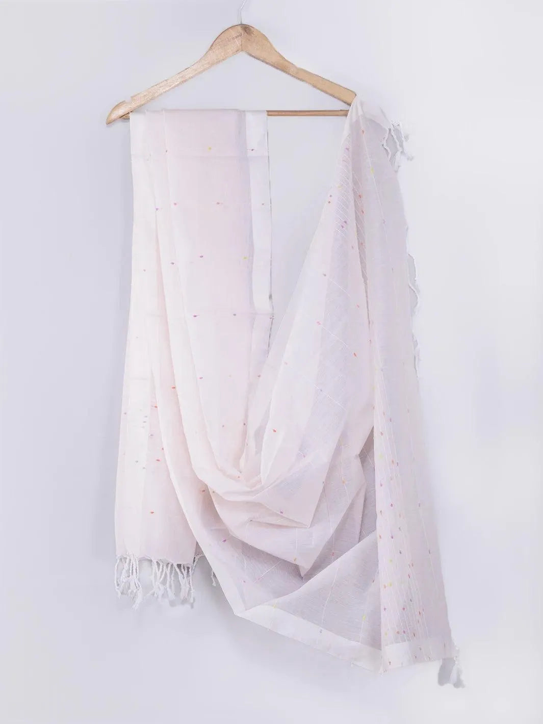 Light Pink Handwoven Cotton Dupatta - WeaversIndia