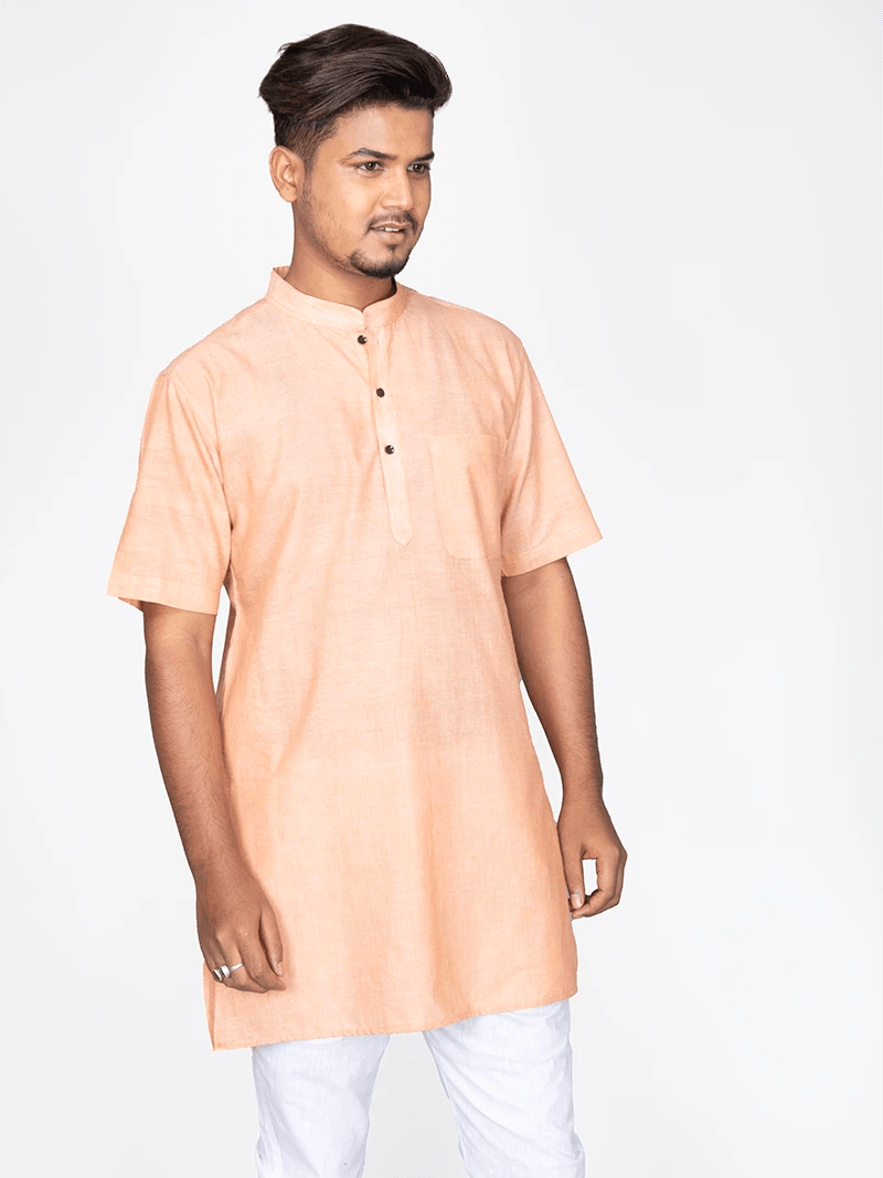 Light Pink Handwoven Organic Cotton Men Kurta - WeaversIndia