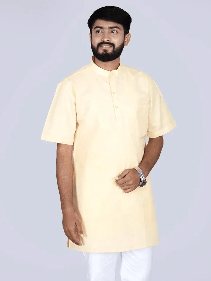 Light Yellow Handwoven Organic Cotton Men Kurta - WeaversIndia