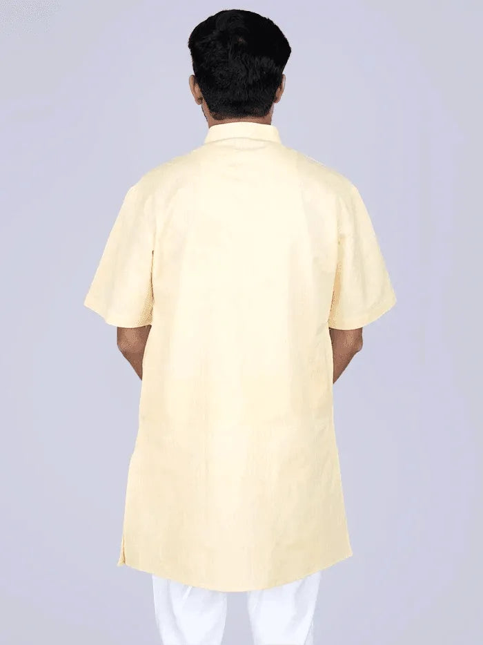 Light Yellow Handwoven Organic Cotton Men Kurta - WeaversIndia