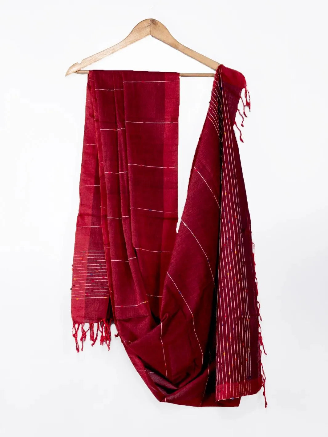 Maroon Handwoven Cotton Dupatta - WeaversIndia